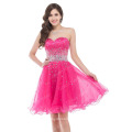 Großhandel charmante Hot Pink Organza Schatz Perlen Ballkleid Cocktailkleider kurz CL6145-2